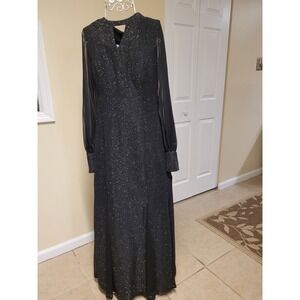 Nightway Black Metallic Silver Glam Formal Gown Trumpet Dress S12